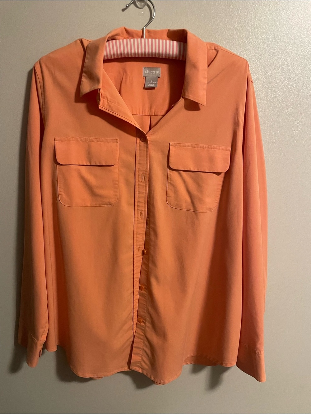 Chico's No Iron Coral Orange Collared Blouse